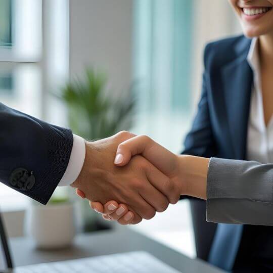 A happy client handshake Small business achieving marketing success through partnership with TBIL DIGITAL